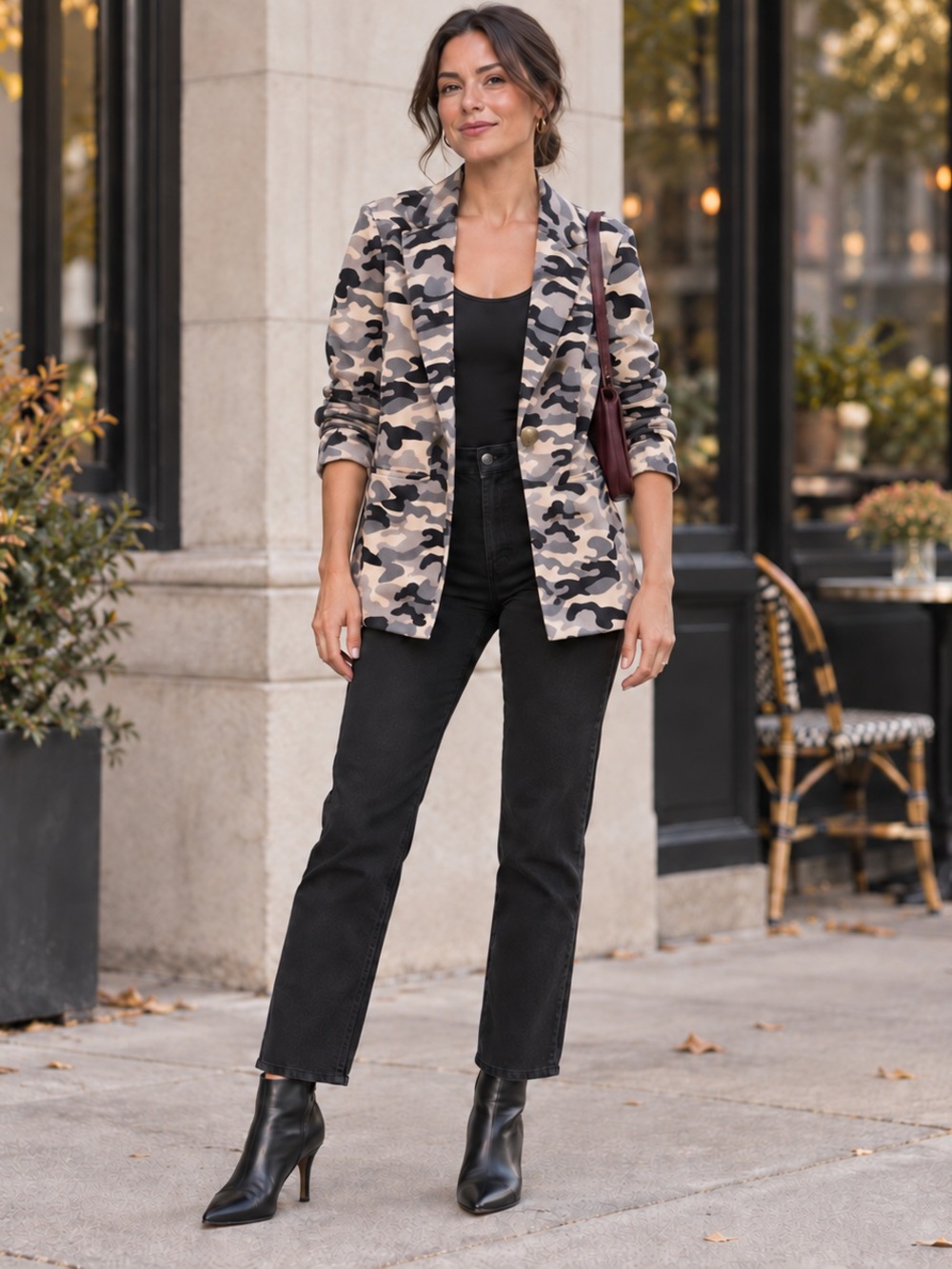 Savanna Jane Gray Camo Corduroy Blazer S Single Button Jacket Pockets Casual NWT